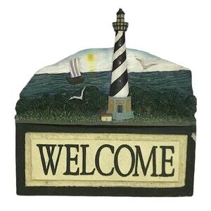 Welcome Sign Lighthouse Beach Plague Relief Seagull Ocean Lake Hanging Rustic 2D